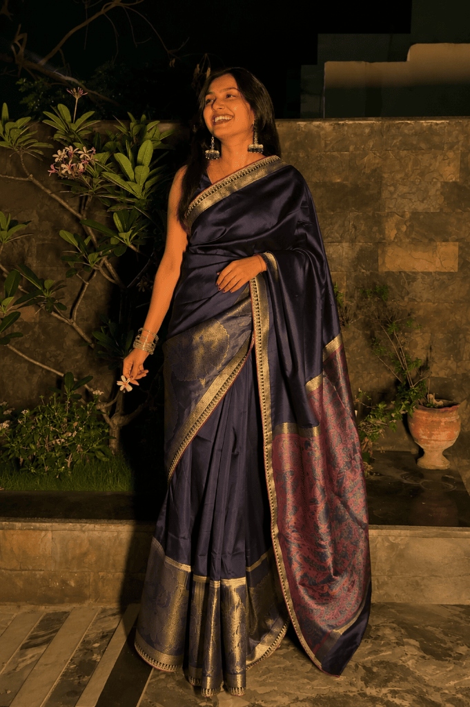 Midnight Blue Silk Saree Reel Cover