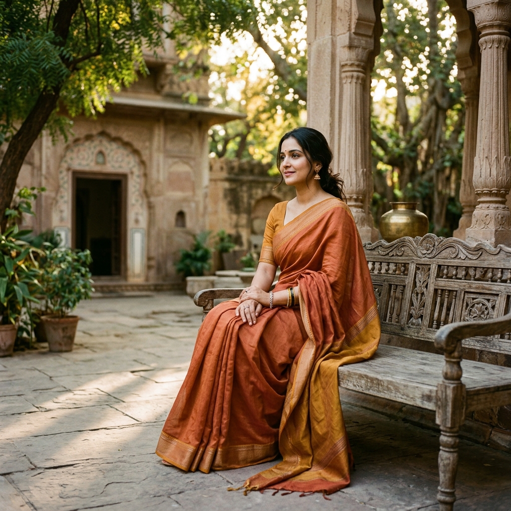 Editorial portrait of Srijona woman in heritage courtyard